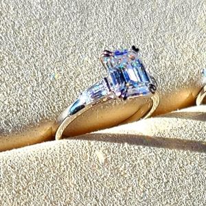 Solid 14k gold 2ct emerald cut moissanite ring
